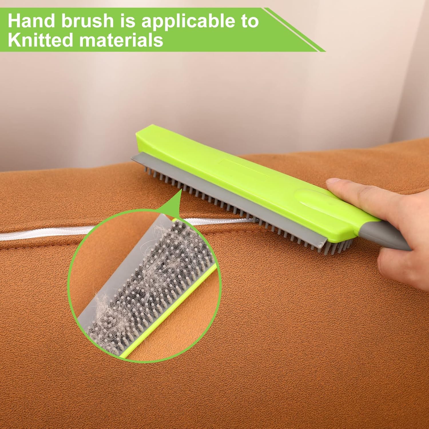 Rubber Broom with Squeegee for Carpet Pet Hair Remover,57 Inch Long Handled Fur Remover Rake,Portable Detailing Lint Brush,Pet Removal Fluff Carpet, Hardwood Floor, Tile